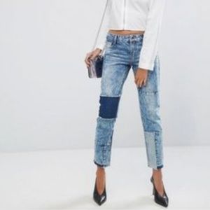 Straight leg jeans with patching